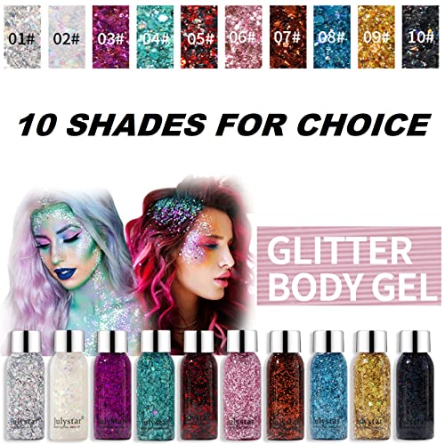 Mielikki Glitter Gel For Face & Body, Self-Adhesive Sequins Glitter Face Paint, Sparkling Holographic Chunky Body Glitter, Diy At Home, Perfect For Party, Rave Festival, 01 #TOP4