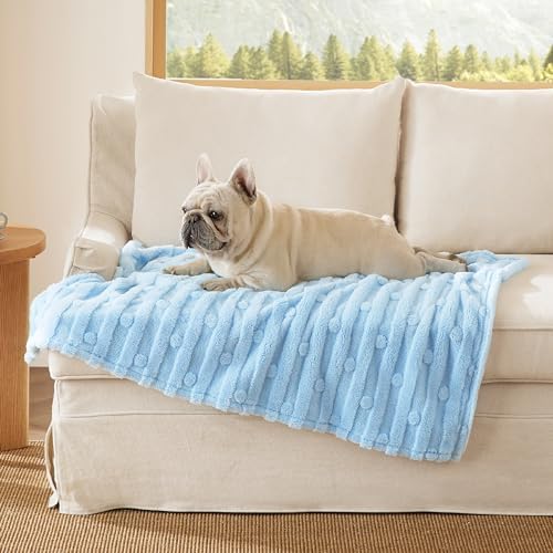 Bedsure Dog Blanket for Medium Dogs Washable – Soft Fluffy Puppy Blanket with Premium 300GSM Coral Fleece, Cozy Calming Cat Blankets for Indoor Cats, Fuzzy Pet Blanket for Kitten Doggy, Blue, 30x40IN