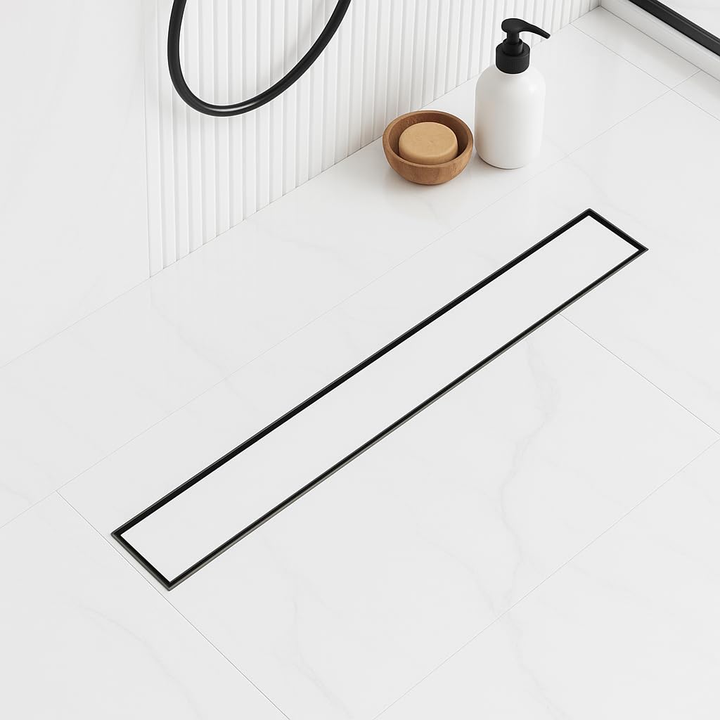 Specule Tile Insert Shower Drain Channel | 24 x 4 Inches Waste Water Floor Drain for 13mm Tile | 304 Stainless Steel Invisible Shower Drain Channel | Drain Channel with Cockroach Trap and Side Hole