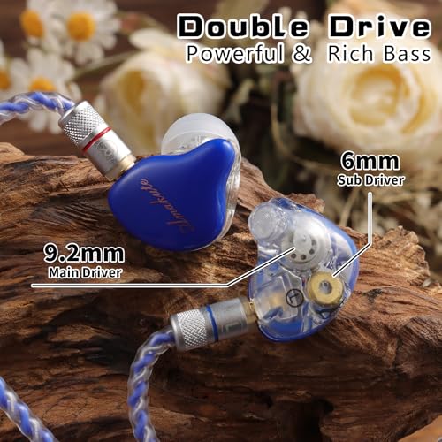 Image of DEMAKE in-Ear Monitor with Detachable Silver-Plated,no mic | HiFi IEM, Tesla Dual Dynamic Driver Wired Earbuds, Noise-Isolating In-Ear Headphones for Singers & Audiophiles (Blue & Clear)