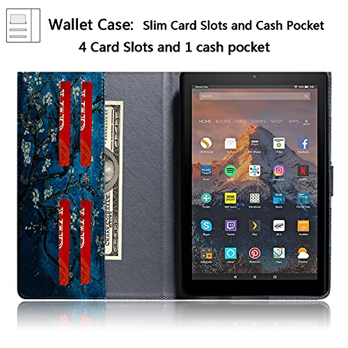 Uucovers Kindle Fire Hd 10 Tablet Case 9Th/7Th/5Th Generation Folio Stand Synthetic Leather Magnetic Wallet Shockproof Cover With Card Pocket For Amazon Fire Hd 10.1" (2019/2017/2015), Almond Blossom #TOP3