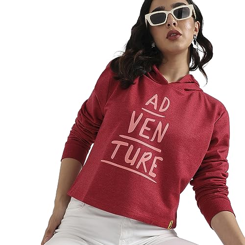 Image of PINACOLADA Women's Typographic Print Hoodie with Ribbed Hem for Casual Wear | Pull On Closure | Hooded Neck | Long Sleeve | Cotton Sweatshirt Crafted with Comfort Fit for Everyday Wear