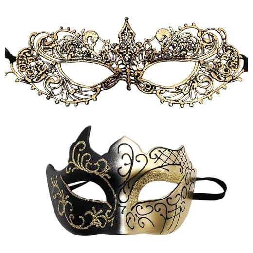 JOZMMZEOOA Maskengesichtsverkleidung 2 Stück Venezianische Maske Schwarz-Goldene Maske Spitzenmaske Männer und Frauen Phantom der Oper Steampunk Paargeeignet Halloweenmaske Party Twilight Maskerade