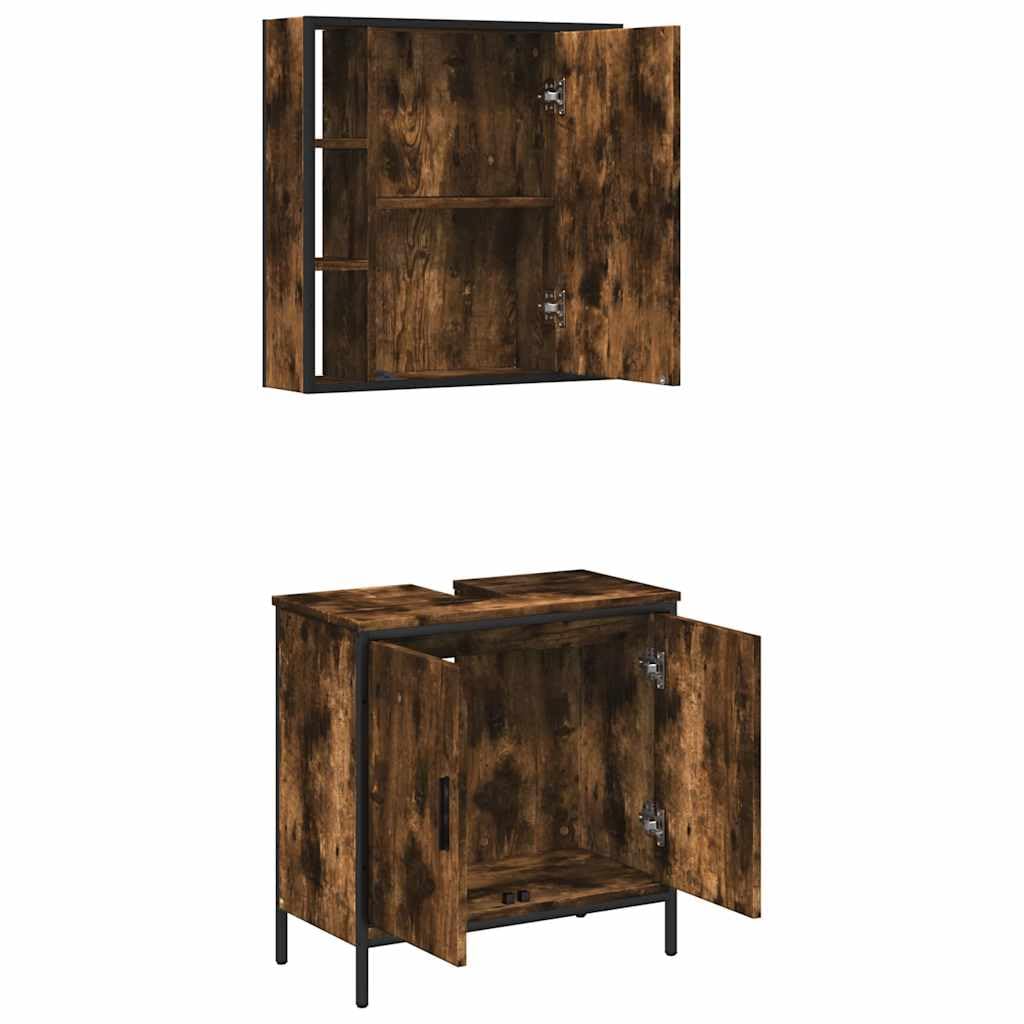 Juego de Muebles de Baño Madera Trabajada Roble Ahumado
