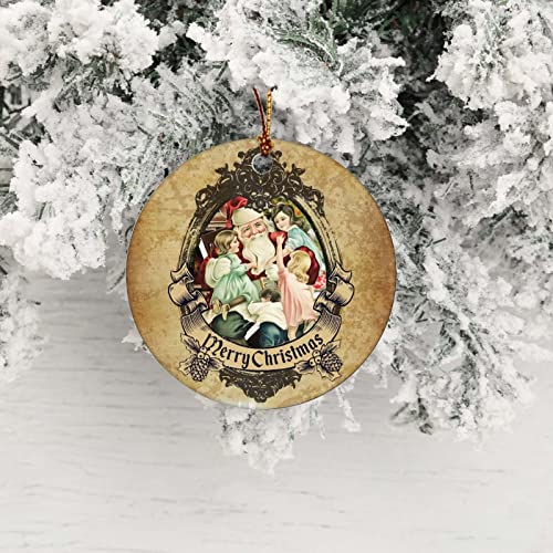 Christmas Ornament Retro Christmas Theme Xmas Tree Hanging Keepsake, Round Double Sided Porcelain/Ceramic Vintage Ornament, Gift For Friends/Family, 3 Inches, Made In The Usa #TOP1