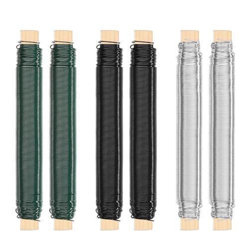 DUTIFUL 6 rollos de alambre para flores galvanizado, 0,7 mm x 40 m, alambre suelto en bobinas de madera, alambre galvanizado, manualidades para fijación de coronas, flores y plantas, manualidades