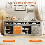 Farmhouse Style TV Stand for 75 Inch TV, 66" Media Console Table with Barn Doors Power Outlets & Adjustable Shelves, Entertainment Center for Living Room Office