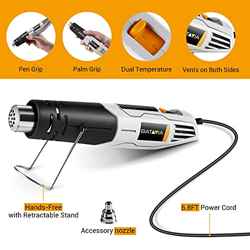 BATAVIA-Mini-Heat-Gun-for-Crafts-380W-Hot-Air-Gun-with-2-Temp-480850250-450-and-68FT-Cable-for-Shrink-Tubing-Epoxy-Resin-Vinyl-Wrap-Soldering-Candle-Making-Wood-Burning-BHG0060