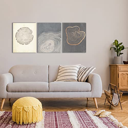 Anyzal Canvas Tree Ring Wall Art, Pastel Gray Artwork, Minimalist Wall Art-12"X16"X3 Panels, Wood Spirals Nature Drawings Abstract Modern Print Wall Decor For Living Room, Bedroom, Office #TOP3