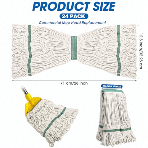 Image of Eccliy 24 Pack Commercial Mop Head Replacement, Cotton String, White, Green
