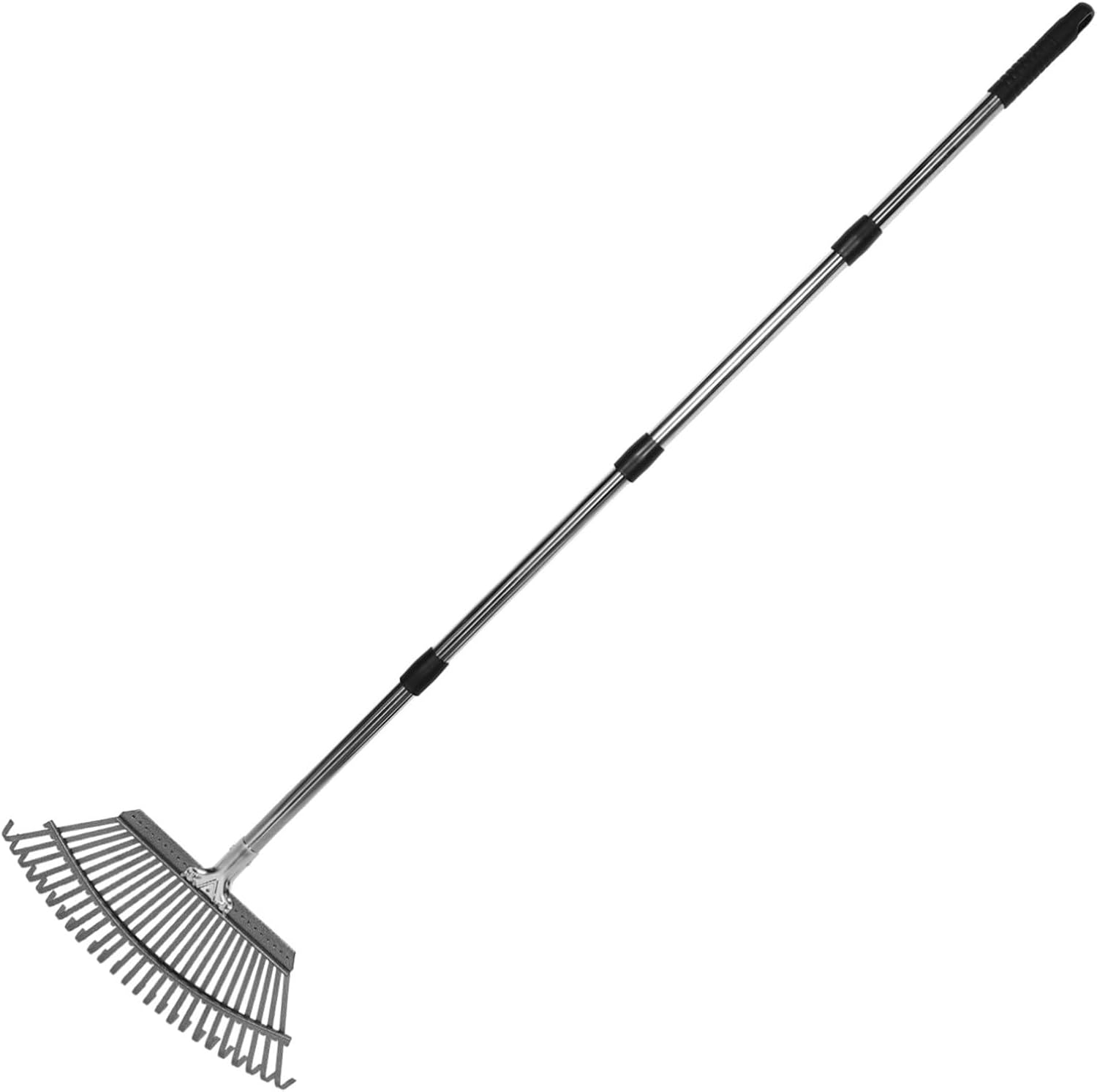 BESPORTBLE Heavy Duty Stainless Steel Garden Rake with Tines Adjustable Handle Portable Detachable Design for Shrub Grass and Leaf Gathering in Small Narrow Areas Weather-Resistant Tool