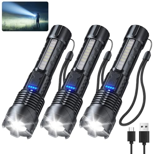 Flashlight 3 Pack, Rechargeable Flashlights High Lumens, 7 Modes ...