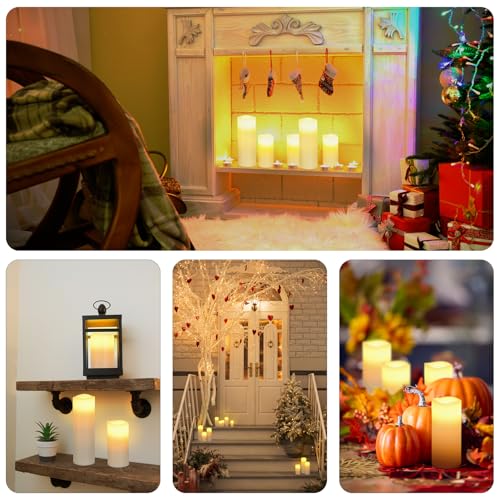 Image of Halloween Flameless Candles Battery Operated LED Candles with Timer and Remote, Pack of 9 Real Wax Pillar Candles Flickering Candle for Home & Holiday Romantic Decor