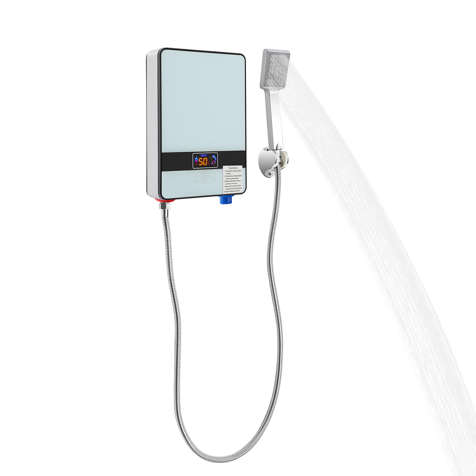 Chauffe-eau électrique instantané avec douchette à main - Chauffe-eau électrique pour salle de bain douche - 18,6 x 5,7 x 27,7 cm - 6500 W - Blanc