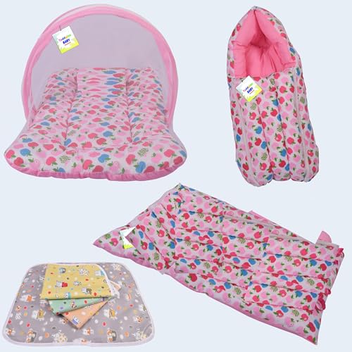 Image of Toddylon Baby Bedding Set New Born Baby Bed Mosquito Net | Carry Bag|Sheets | Essentials Combo (0-6 Months) (4PCS Set)