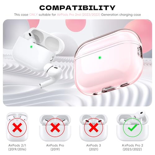 Image of for Airpods Pro 2 Case Cover, Compatible with Airpods Pro Case 2nd Gen USB C Charging Port, Clear Soft Transparent Military Grade Shockproof Case, Clear Pink | Highly Transparent Anti-Yellowing TPU,Shockproof,Scratch-Resistant,Travel-Ready Keychain Cover for Work,Gym,pink