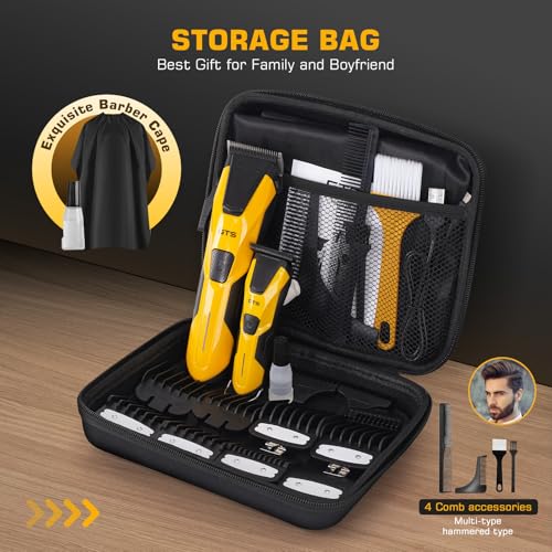 Image of Professional Hair Clippers for Men, Professional Barber Clippers and Trimmer Set, Mens Cordless Hair Clipper for Barbers Haircut Kit Fade Yellow