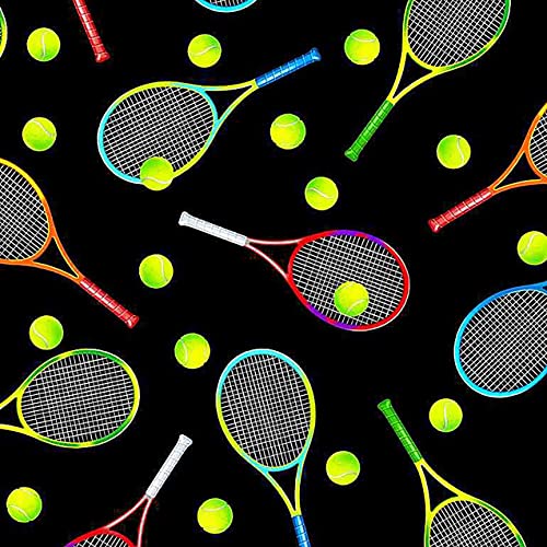 Premium Cotton Tennis Racket & Ball Print Fabric - Timeless Treasures Novelties C8778