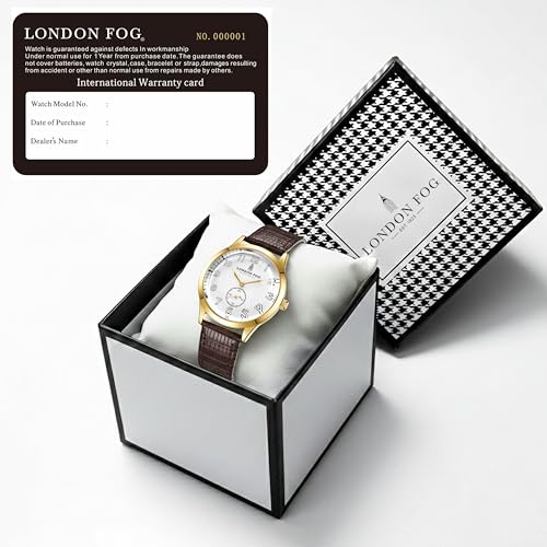 Image of London Fog Brixton Collection Analog Quartz Vintage Watch for Men with Round Dial, Luminous Numerals, Curved Mineral Glass & Leather Strap - LFM10011