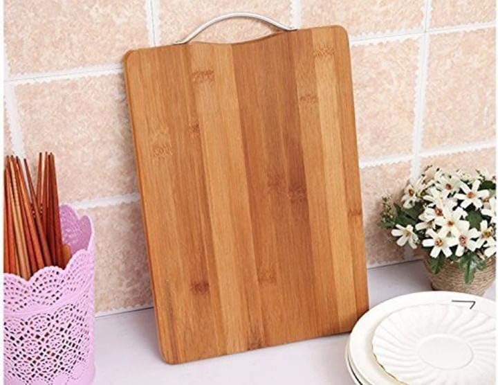 Image of Bamboo Kitchen Cutting Board with Steel Handle, Wooden Chopping Board for Vegetables and Meat