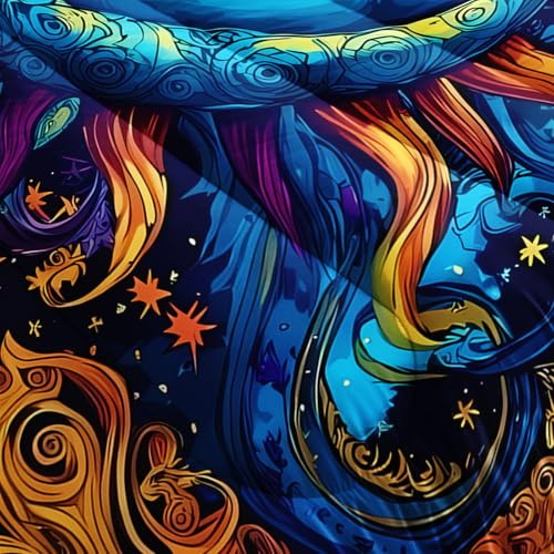 Image of AILONEN Sun and Moon Comforter Set Queen, Sun Moon Celestial Psychedelic Boho Bedding Set,Blue Yelow Star Comforter with 2 Pillowcases