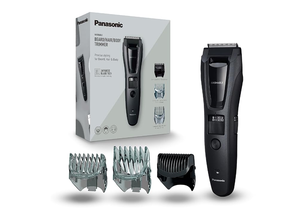 Panasonic ER-GB62-H503 Bart-, Haar- & Körperschneider für Männer, tragbarer, kabelloser, wasserdichter Trimmer, 39 Längeneinstellungen, 3 Aufsätze, kabelloser & kabelgebundener Betrieb, Mattgrau