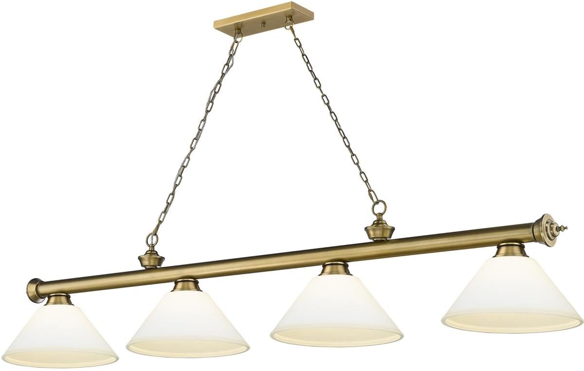 Z-Lite 2306-4RB-AMO14 Cordon Billiard Pendant, 4-Light 240 Total Watts, Rubbed Brass