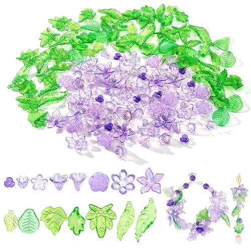 15 styles de fleurs et feuilles en acrylique violet transparent pour loisirs créatifs - 2