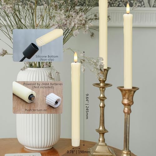 Image of Dripless Flameless Taper Candles with Rmote, 9.6 inch Real Wax Battery Operated Candles with 3D Wick, 3 Pack Led Candle Flickering Candlesticks for Home, Wedding, Party, Ivory