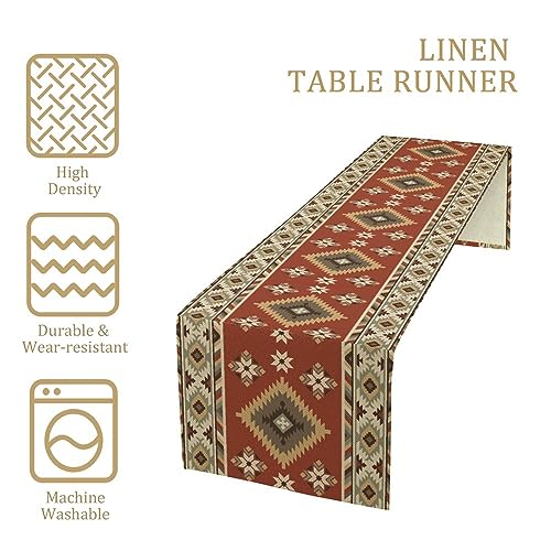 Image of Aztec Table Runner Vintage Tribal Boho Western Southwestern Native American Runner for Kitchen Table Dining Room Coffe 13x60 inch