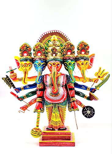 Pramod toys Ganesha Panchmukhi Wooden Handmade Handpainted Idol