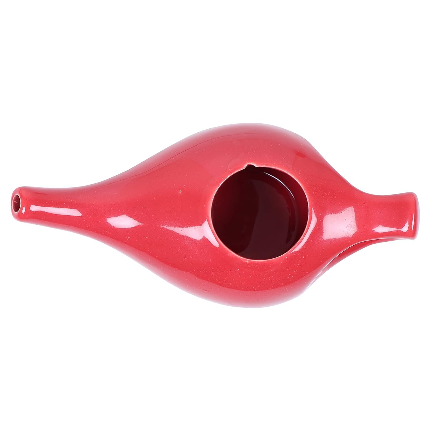 QIMACPLUS Leak-Proof Durable Ceramic Jal Neti Pot | Non-Metallic, Lead-Free, Microwave & Dishwasher Safe with Comfortable Grip | 1 PCS (Red - 220 ML) 1