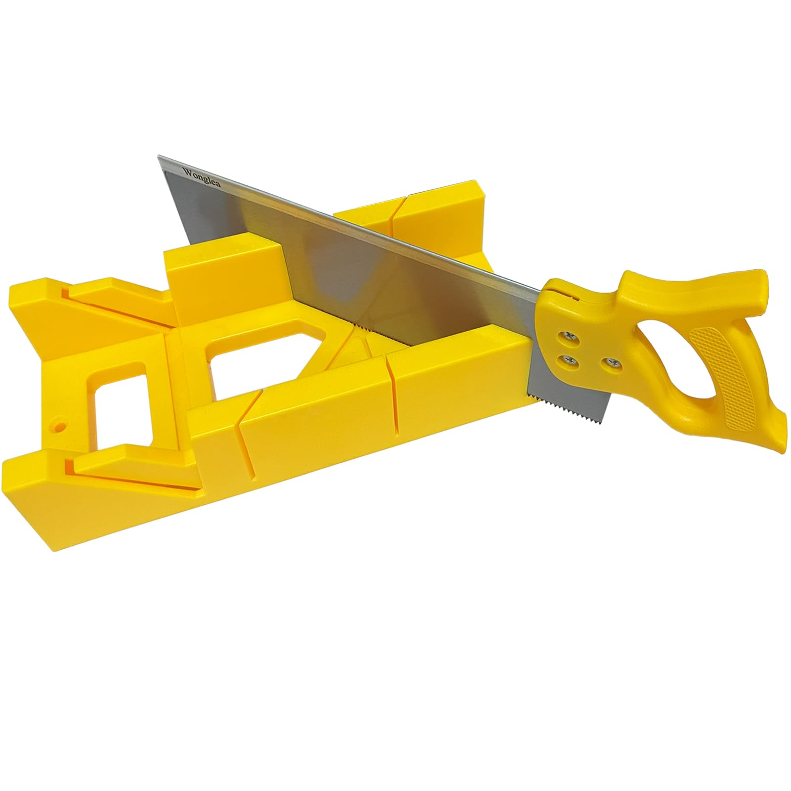 Mitre Box and Saw Set for Wood, Gypsum – Miter Box with 45° & 90° Angle Cuts – Precise Hand Saw with Storage Cutting Guide – Ideal for Molding, Trim, Frame & Baseboard Projects
