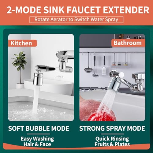 Image of Patented CECEFIN 1080Swivel Faucet-Extender Sink-Aerator - 2-Mode Splash Water Tap Extension, Kitchen Bathroom 360 Rotate Spray Attachment, Multifunctional Universal Robotic Arm -Wash Hand /Hair /Face