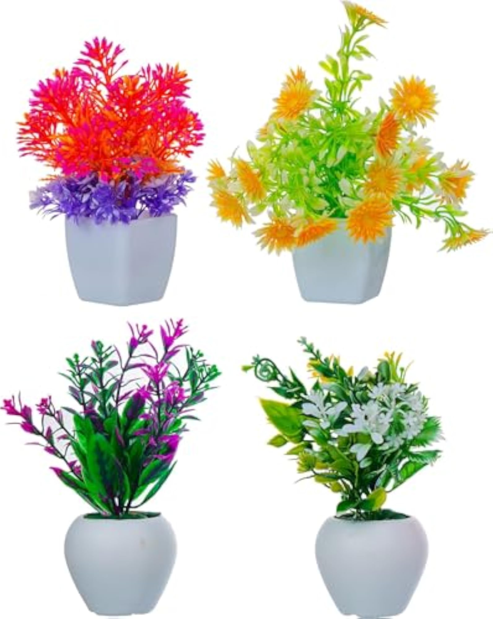 Set of 4 Decorative Mini Artificial Flowers Plants with Pot