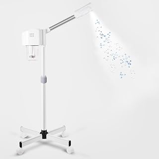 AceFox Professional Facial Steamer: Nano Ionic Hot Mist Vaporizer, Height Adjustable 360° Nozzle, Aromatherapy Home SPA for Estheticians, White