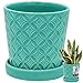 KOTARBAU® Pflanzentopf mit Untersetzer Turkisfarbe ⌀ 13 cm Höhe: 15 cm Glasierte Keramik Blumentopf Keramik groß Plant Pot Kaktus Topf mit Untersetzer Übertopf Blumentöpfe