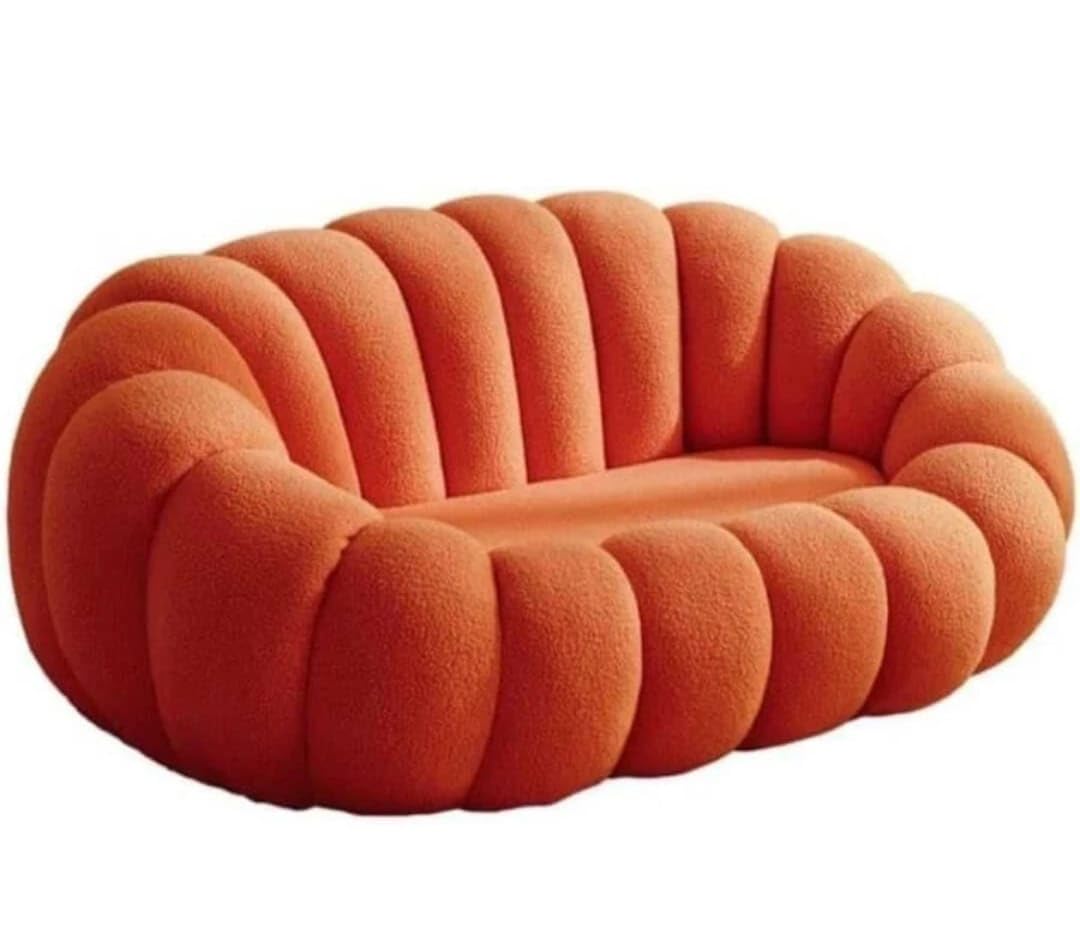 Boucle Fabric Sofa Living Room Pumpkin Sofa 2 Seater | 167 x 84 x 72 cm, Channel Tufted Design, Plush Cushioned Seat, Contemporary Style, Sage Green Fabric-image-18