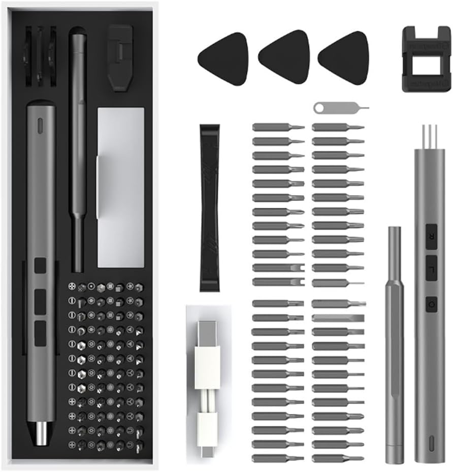 Treedix 57 in 1 Cordless Electric Screwdriver Set, 5W Max 3.5N.m Mini Precision Screwdriver Set with 48 Alloy Steel Bit, Magnetizer, Crowbar, LED Light for Glasses, Watch, PC, Laptop, Electronic