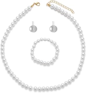 3Pcs Pearl Set Jewelry for Women Simulated Necklace Bracelet Earring | Halloween Costume Jewelry Stud Bracelet Necklaces, for Women Daily Use, and Wedding Sets Party