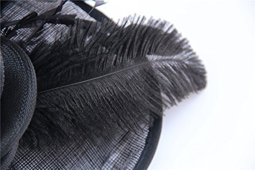 SAFERIN Fascinators Hat Sinamay Flower Mesh Feathers on a Headband and a Clip Tea Party Headwear for Girls and Women (TA4-Sinamay Feather Black)