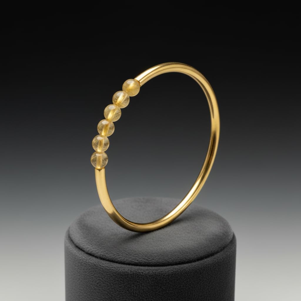 Elegant 18k Gold Plated Bangle Bracelet for Women, Handmade Fashion Jewellery with Natural Gemstone Beads, Adjustable Stackable Everyday Gift for Ladies 2.12 to 2.62 Inches