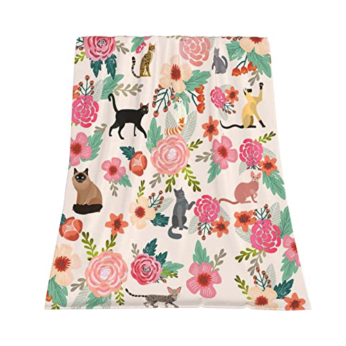 Cat With Flower Blanket Flannel Soft Furry Office Bedding Home Sofa Cats Throw Blanket Warm And Cozy For Kids Teens Adults 50X60 Inches #TOP1