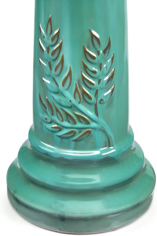 Smart Solar Wingate Outdoor Ceramic Birdbath with Pedestal Stand and Glossy Finish, Elegant Traditional Birdbath for Garden, Mint