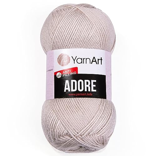 1 Skein YarnArt Adore, Antipilling Yarn, 100% Antipilling Acrlylic, 100 g (3.5 oz), 280 m (306 yd), 3 : Light-DK, Beige - 367