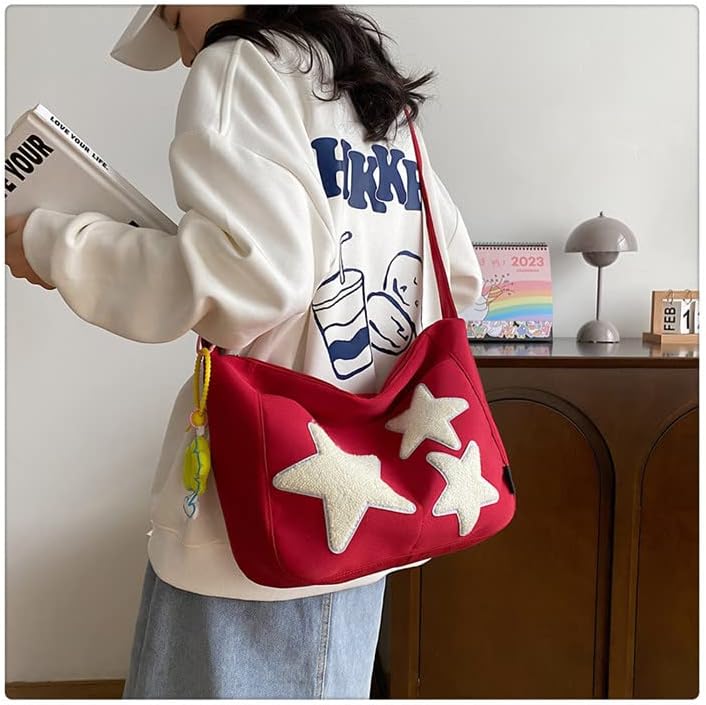 Coquette Aesthetic Messenger Bag Kawaii Stars Canvas Crossbody Y2K