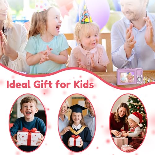 Image of Digital Camera, FHD 4K Digital Point and Shoot Camera with 16X Zoom Anti Shake, 48MP Compact Small Camera with 32GB Card for Boys Girls Kids Rose Pink