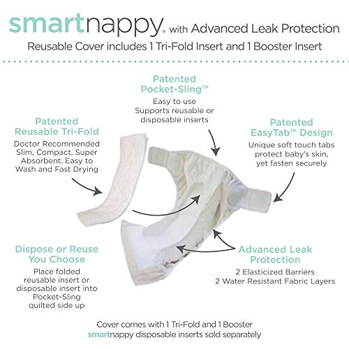 Smartnappy Blue Jeans By Amazing Baby, Nextgen Hybrid Cloth Diaper Cover + 1 Tri-Fold Reusable Insert + 1 Reusable Booster, Denim, Size 4, 22-40 Lbs #TOP2
