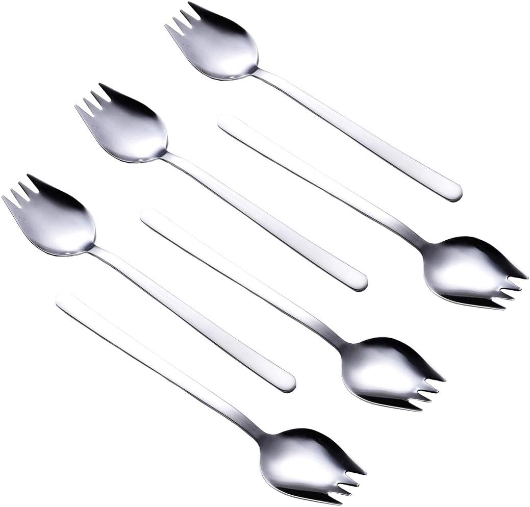 Limited Stock Salad Forks, AXIAOLU 6-Pack 18/10 Stainless Steel Sporks, 7.5-Inch Long Handle Dinner Fork for Ice Cream Scoops and Fruit, Desserts, Pasta, Etc.