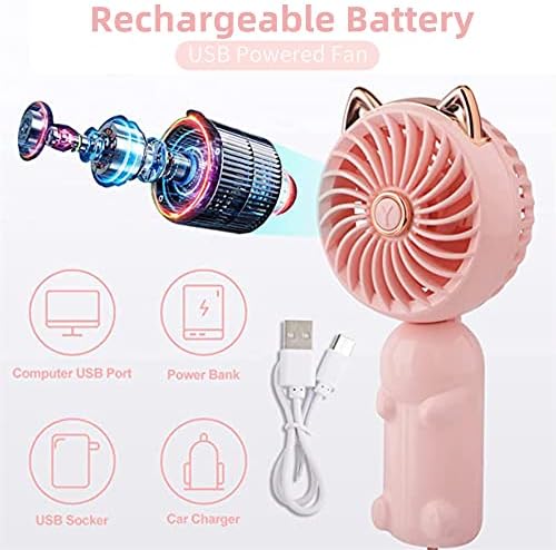 Moskado Portable Mini Handheld Fan, Cute Cat Small Electric Fan with Rechargeable Battery and 3 Speeds for Girls/Ladies/Kids Outdoor Travel, Foldable USB Hand Fan for Bedroom/Desktop/Office (Pink)